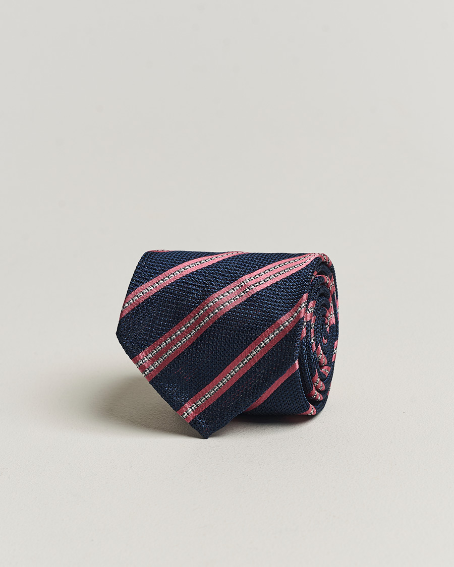 Homme | Finamore Napoli Jacquard Regimental Stripe Silk Tie Navy/Red | Finamore Napoli | Jacquard Regimental Stripe Silk Tie Navy/Red
