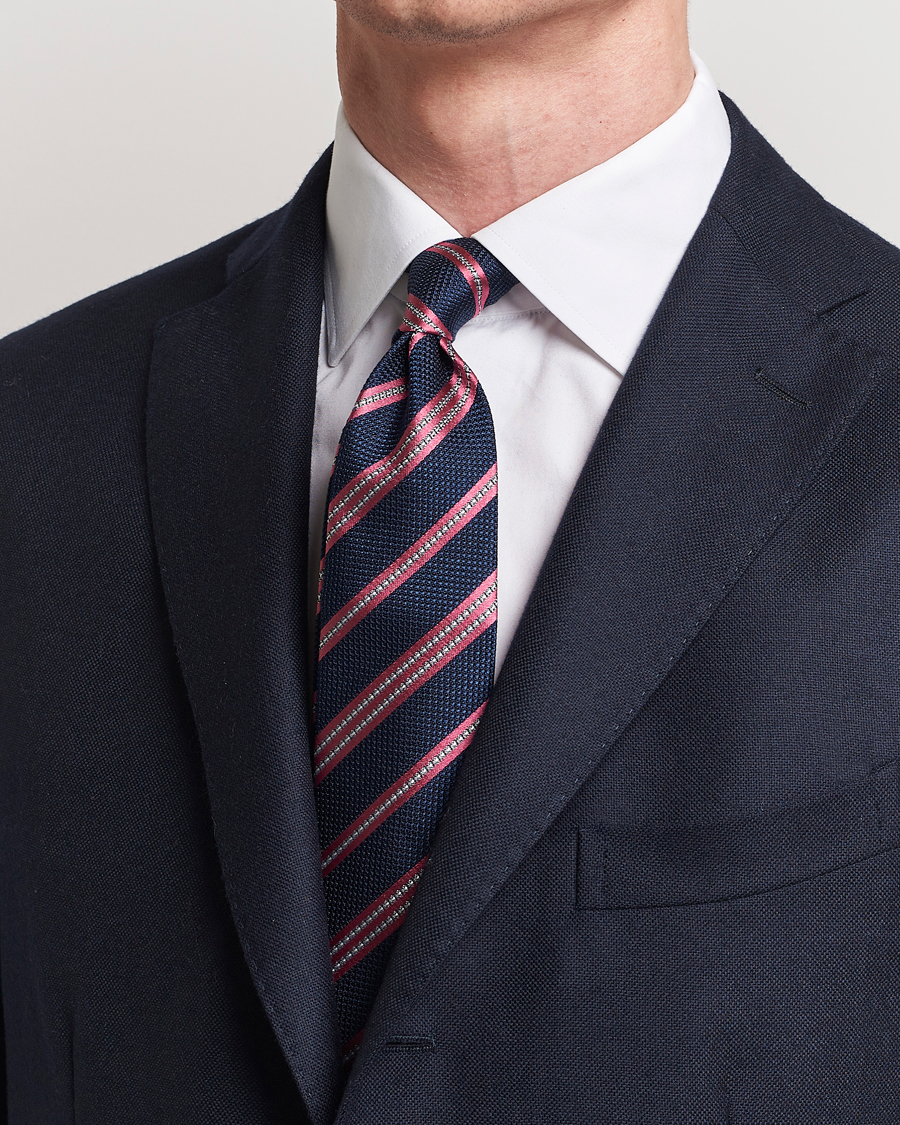Homme | Finamore Napoli Jacquard Regimental Stripe Silk Tie Navy/Red | Finamore Napoli | Jacquard Regimental Stripe Silk Tie Navy/Red