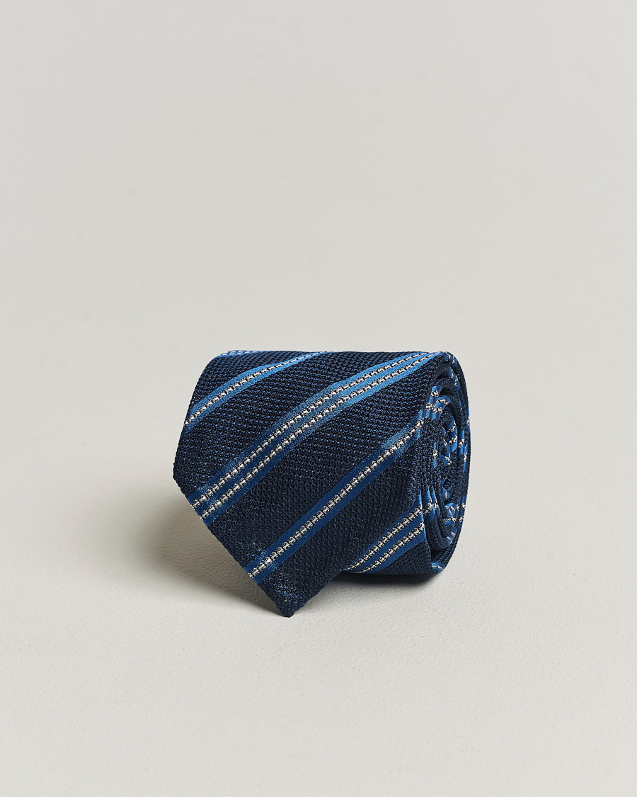 Heren | Finamore Napoli Jacquard Regimental Stripe Silk Tie Navy/Blue | Finamore Napoli | Jacquard Regimental Stripe Silk Tie Navy/Blue