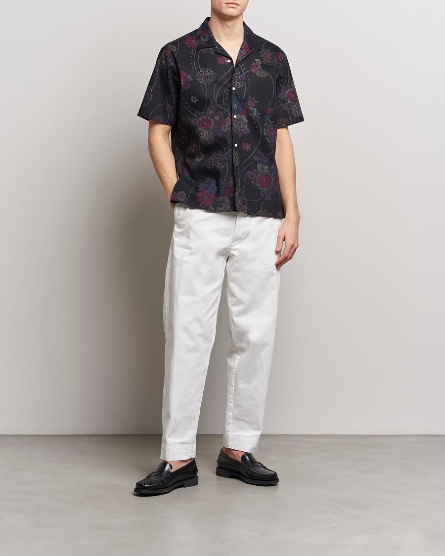 Heren | Overhemden | Gitman Vintage | Japanese Floral Jacquard Camp Shirt Black