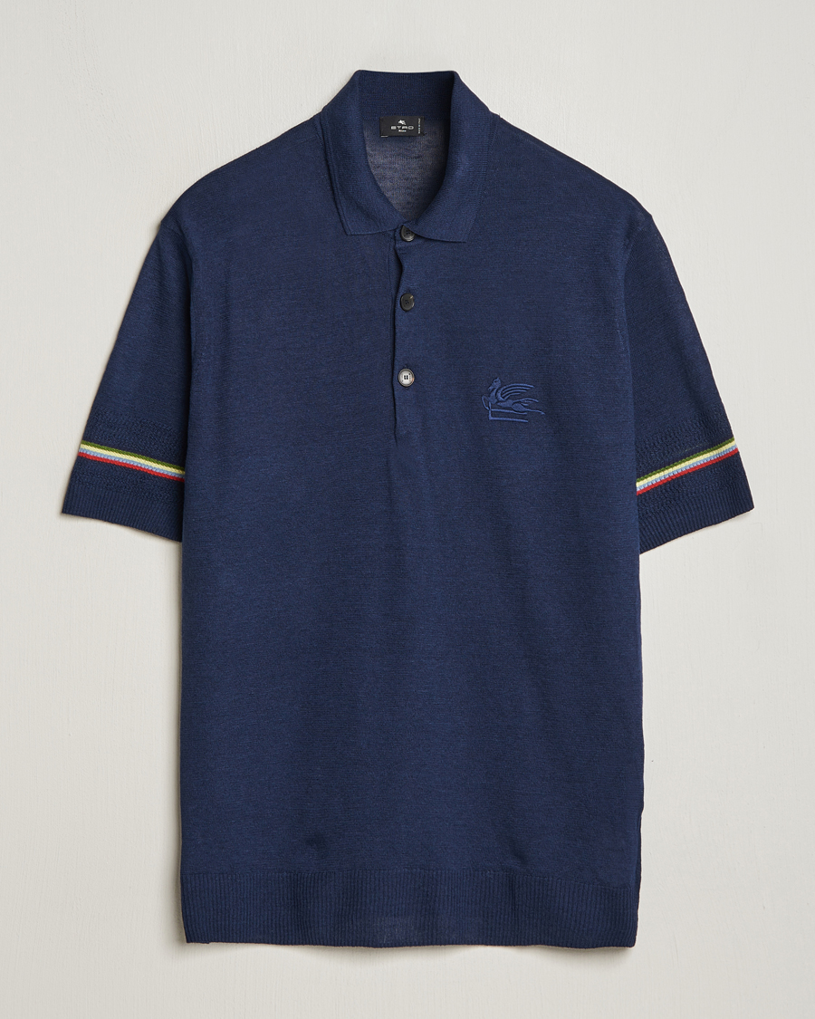 Homme | Polos | Etro | Knitted Cotton/Linen Polo Navy