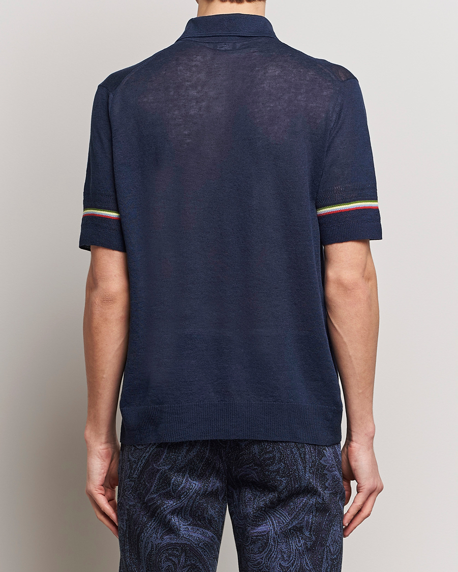 Homme | Polos | Etro | Knitted Cotton/Linen Polo Navy