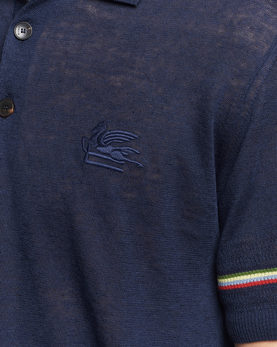 Homme | Polos | Etro | Knitted Cotton/Linen Polo Navy