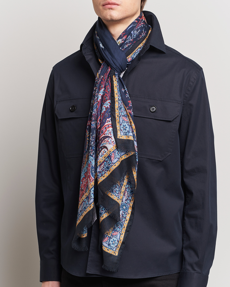 Heren | Etro Modal/Cashmere Printed Scarf Navy | Etro | Modal/Cashmere Printed Scarf Navy