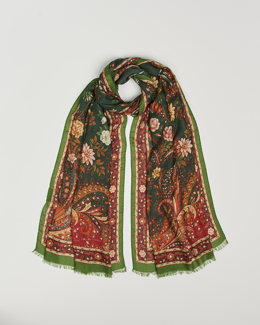 Heren | Etro Modal/Cashmere Printed Scarf Green/Burgundy | Etro | Modal/Cashmere Printed Scarf Green/Burgundy