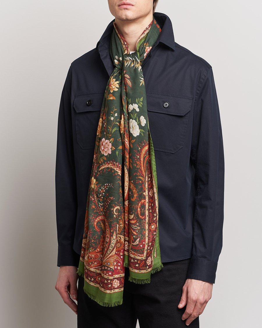 Heren | Etro Modal/Cashmere Printed Scarf Green/Burgundy | Etro | Modal/Cashmere Printed Scarf Green/Burgundy