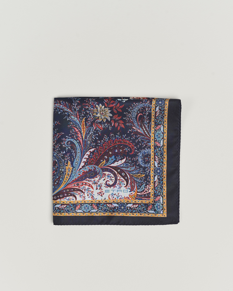Homme | Etro Printed Silk Pocket Square Navy | Etro | Printed Silk Pocket Square Navy