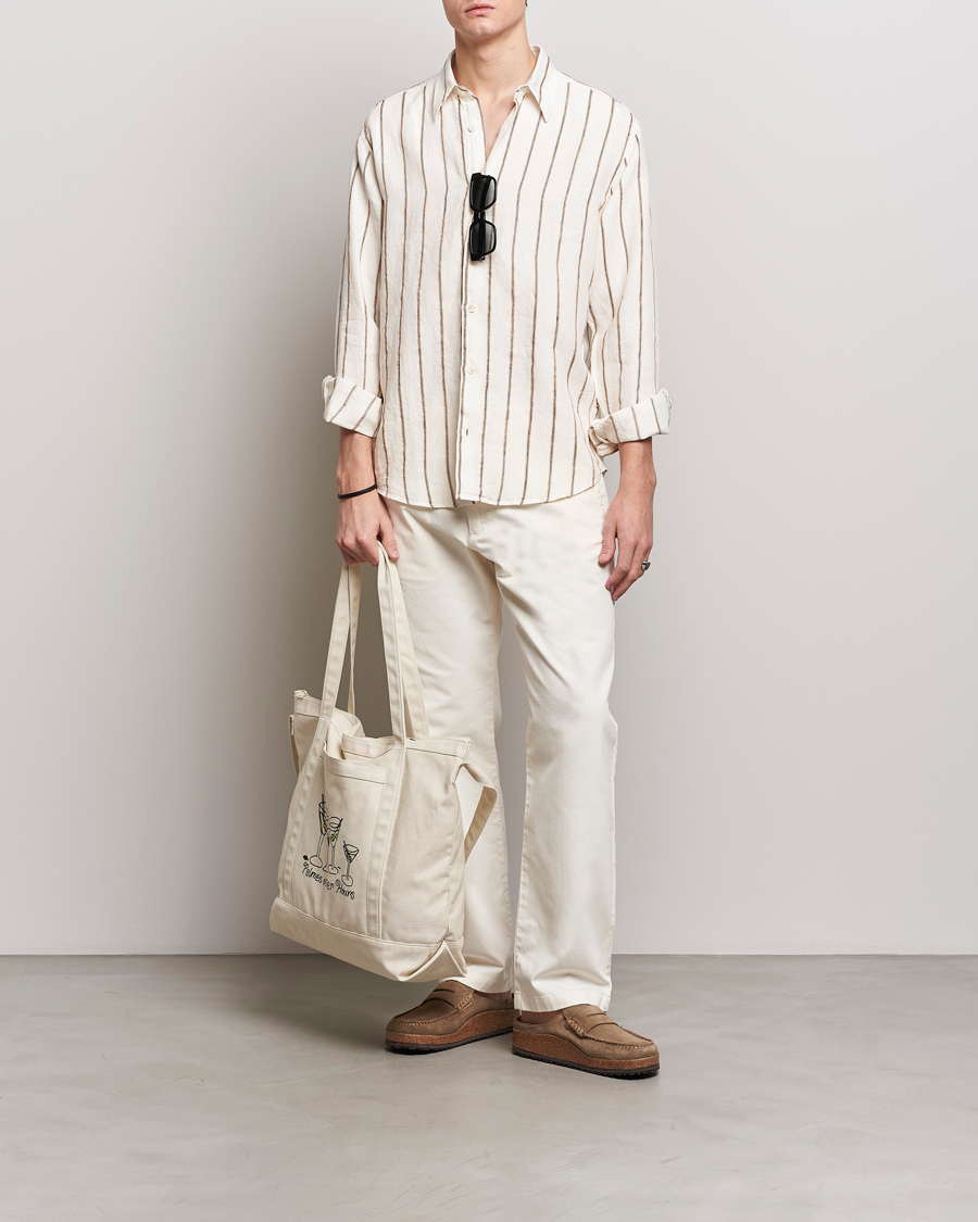 Homme | Chemises | NN07 | Quinsy Striped Linen Shirt Ecru Multi