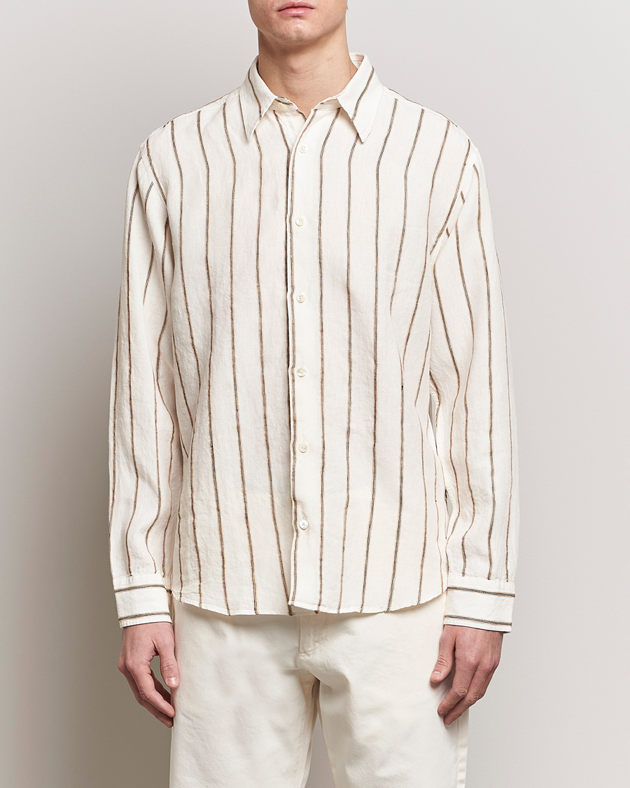Homme | Chemises | NN07 | Quinsy Striped Linen Shirt Ecru Multi