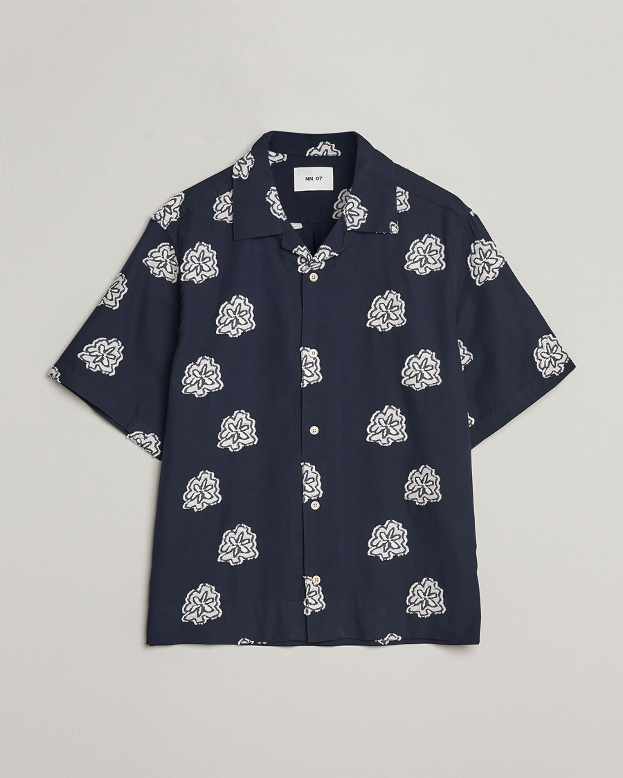 Homme | Chemises | NN07 | Leo Printed Short Sleeve Shirt Navy Blue