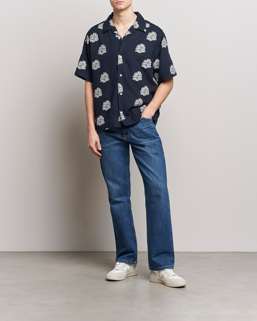 Homme | Chemises | NN07 | Leo Printed Short Sleeve Shirt Navy Blue