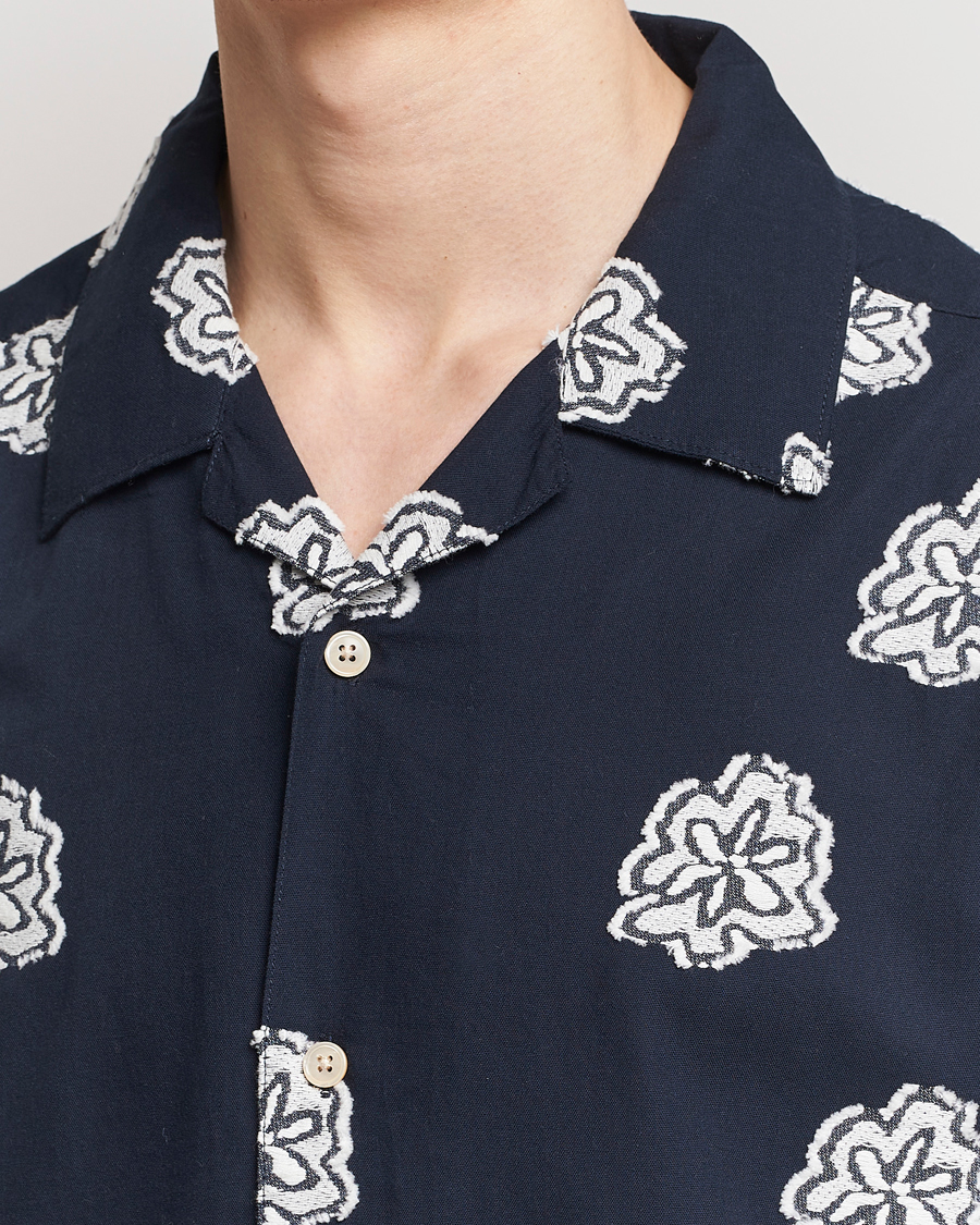 Homme | Chemises | NN07 | Leo Printed Short Sleeve Shirt Navy Blue