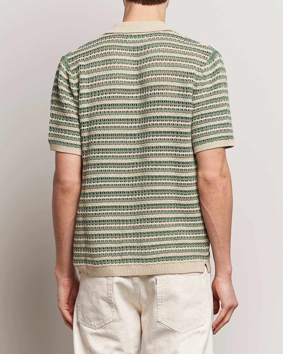 Heren | Overhemden | NN07 | Henry Knitted Striped Short Shleeve Shirt Ecru/Green
