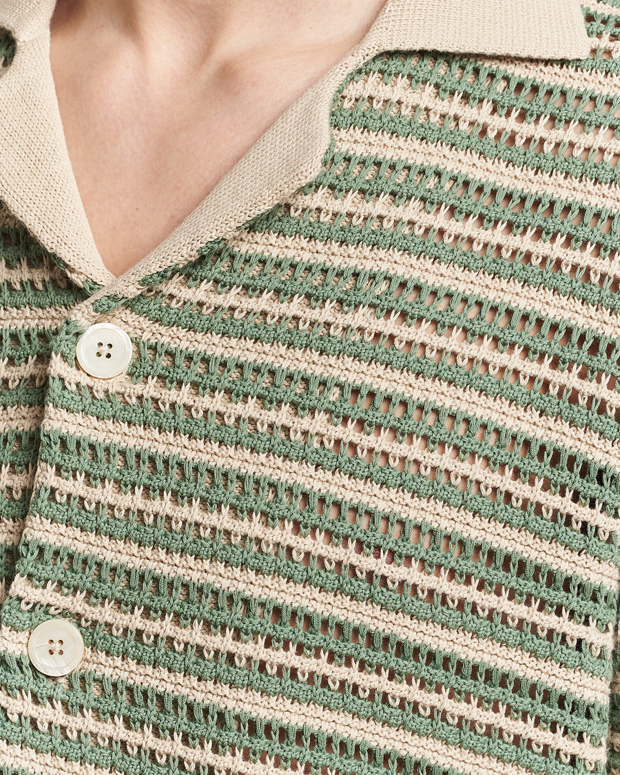 Heren | Overhemden | NN07 | Henry Knitted Striped Short Shleeve Shirt Ecru/Green