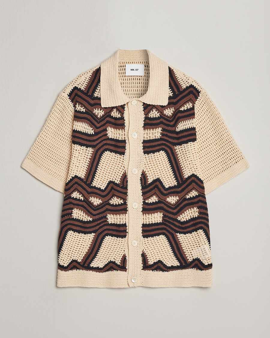 Homme | Chemises | NN07 | Nolan Croche Knitted Short Sleeve Shirt Ecru