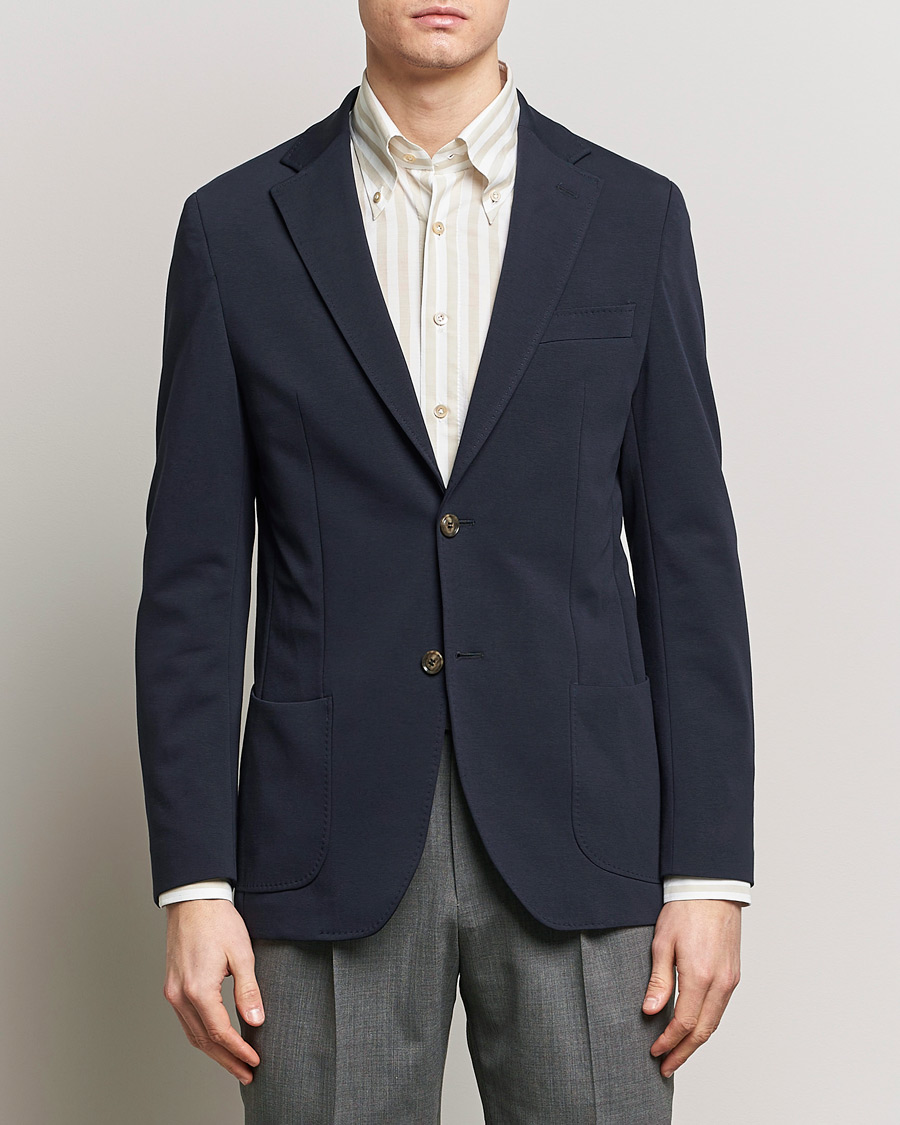 Homme | Blazers | Morris Heritage | Mike Soft Cotton Jersey Blazer Navy