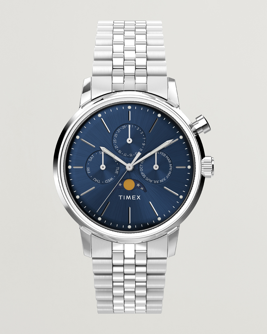 Heren | Timex Marlin Moon Phase Quartz Steel 40mm Blue Dial | Timex | Marlin Moon Phase Quartz Steel 40mm Blue Dial