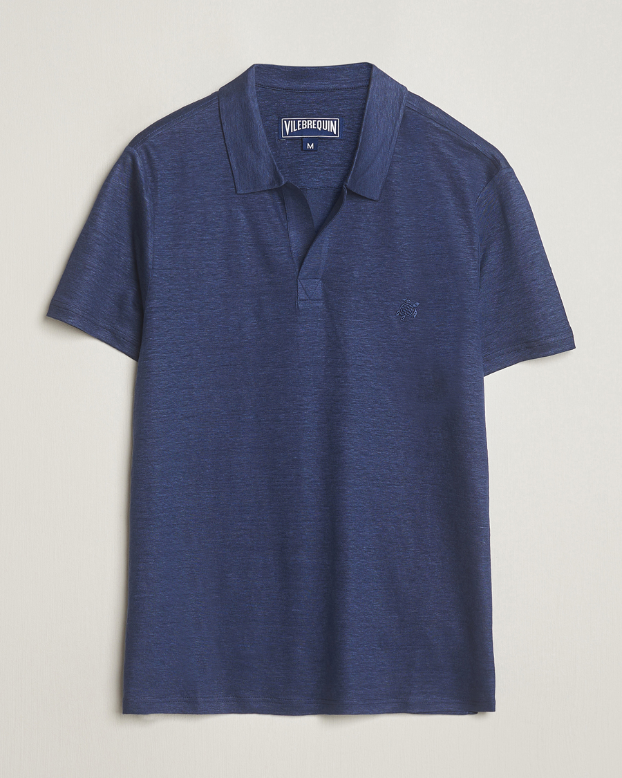 Homme | Polos | Vilebrequin | Pyramid Linen Jersey Polo Bleu Marine