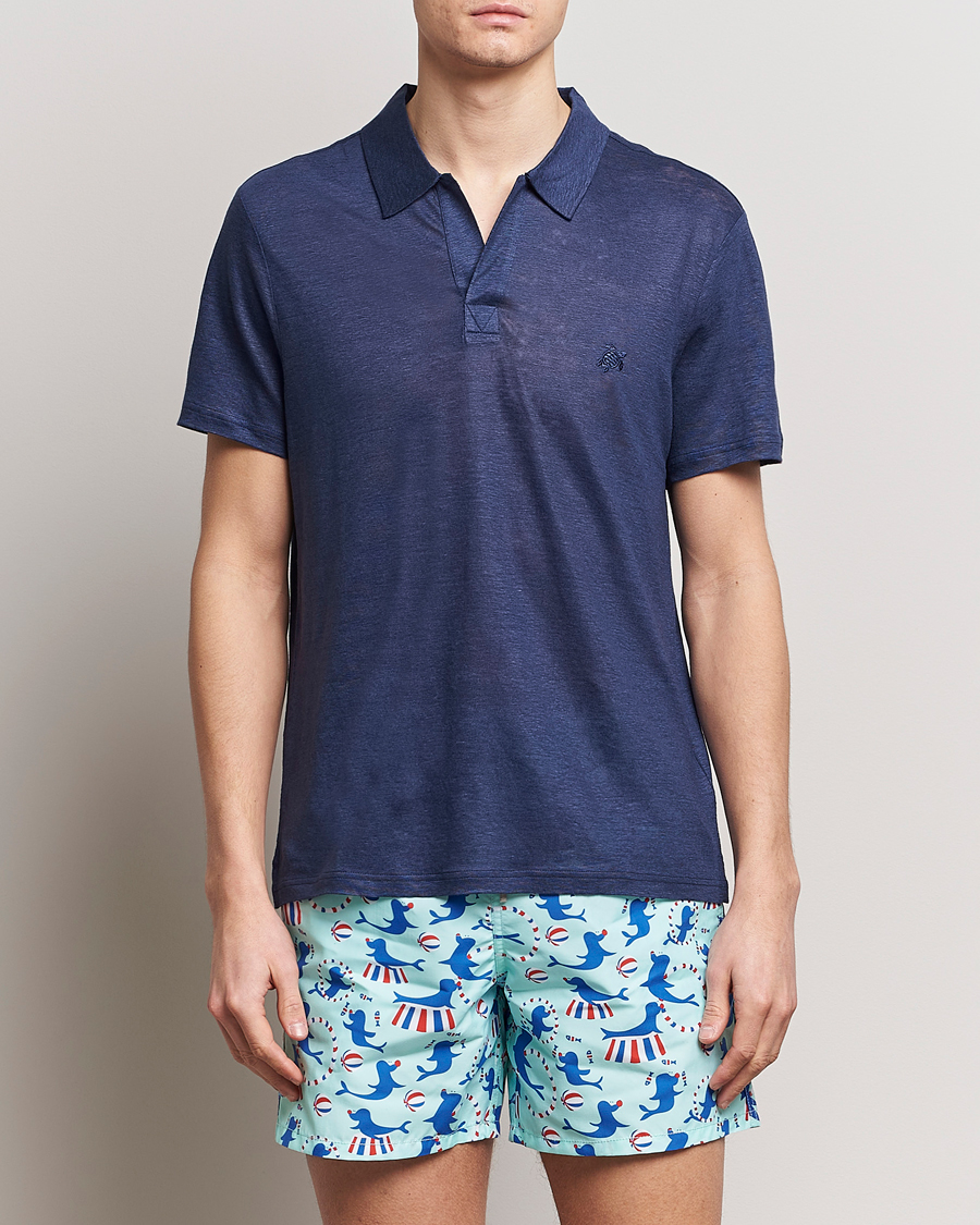 Homme | Polos | Vilebrequin | Pyramid Linen Jersey Polo Bleu Marine