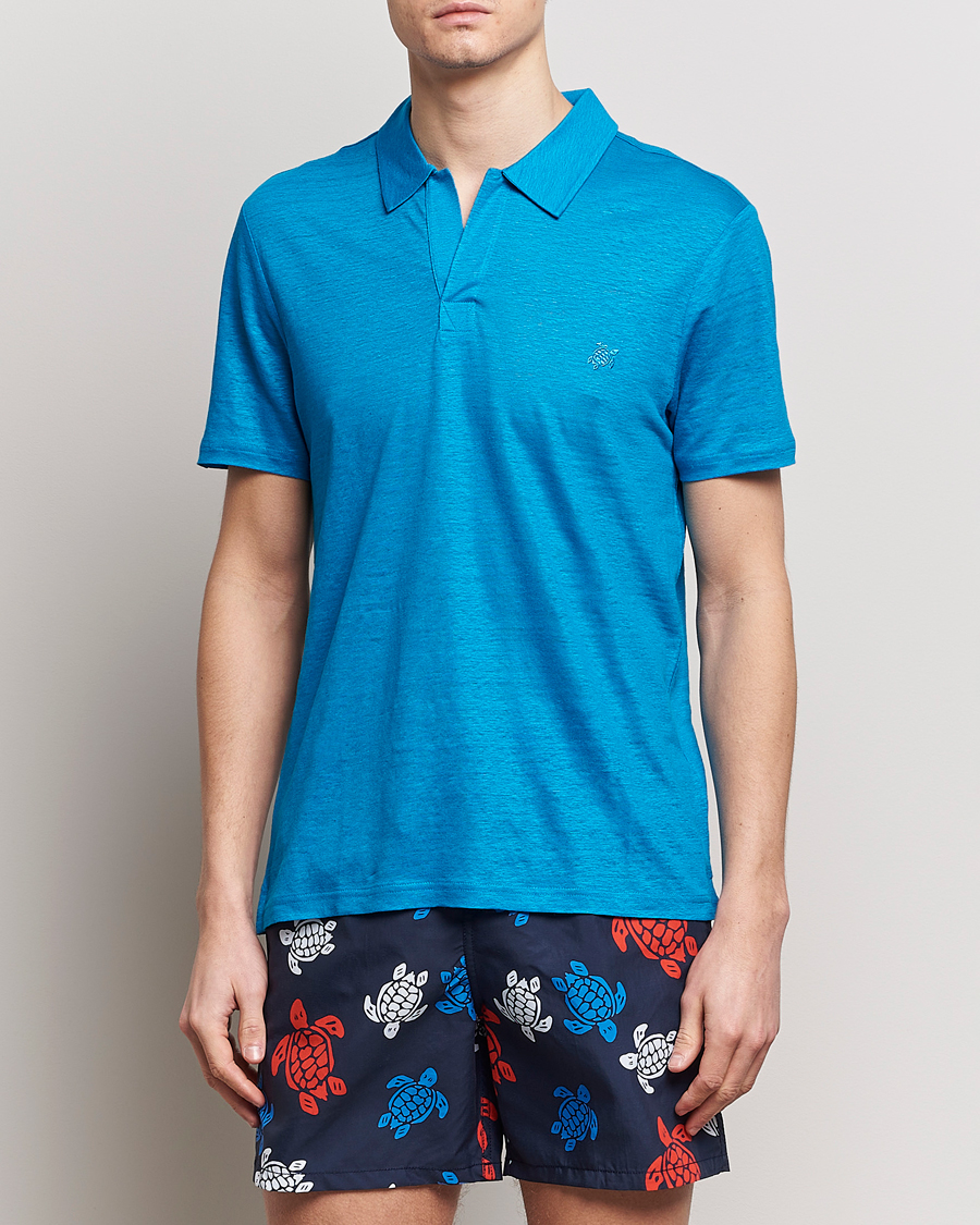 Homme | Polos | Vilebrequin | Pyramid Linen Jersey Polo Bleu Hawaii