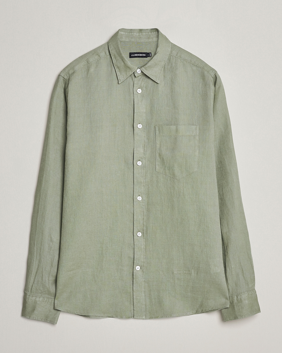 Heren | Overhemden | J.Lindeberg | Regular Fit Clean Linen Shirt Oil Green