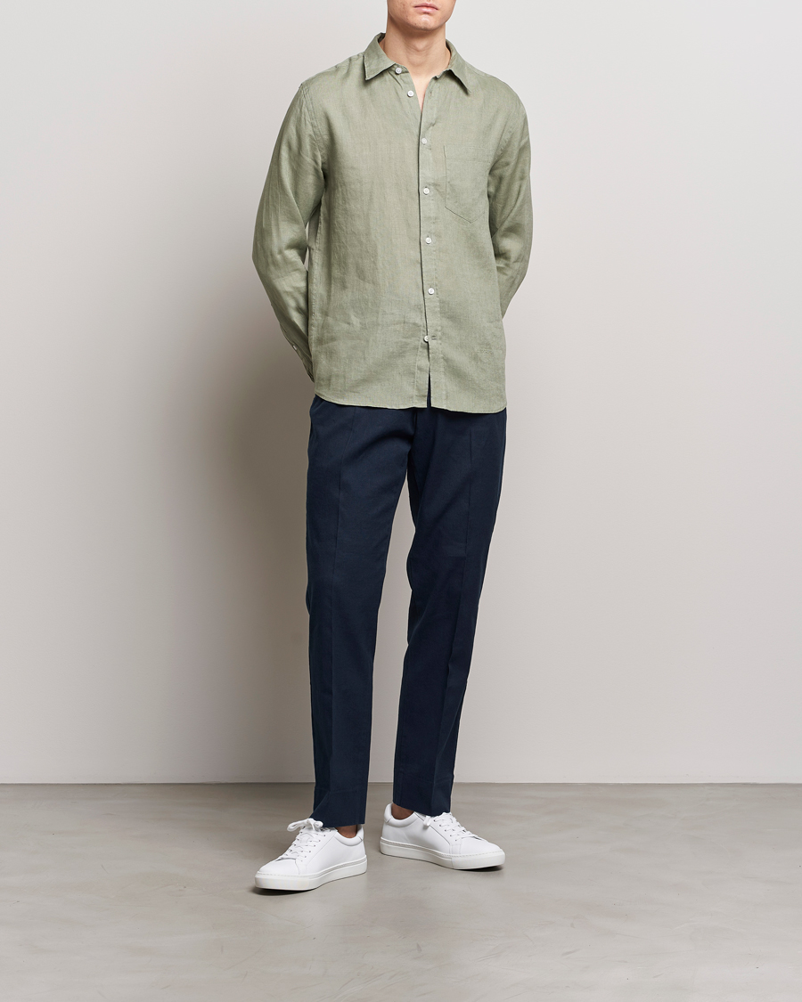 Heren | Overhemden | J.Lindeberg | Regular Fit Clean Linen Shirt Oil Green