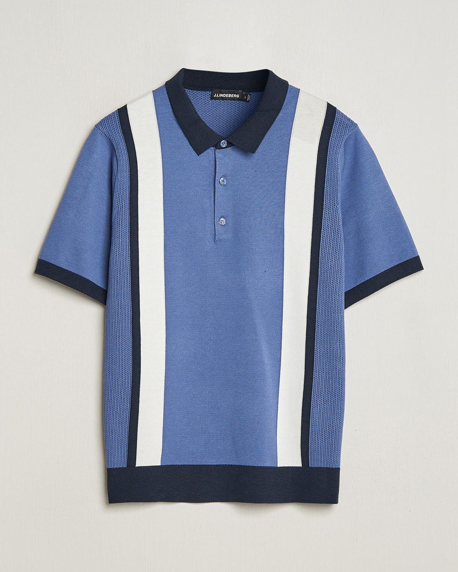 Heren | Polo's | J.Lindeberg | Reymond Stripe Knitted Polo Bijou Blue