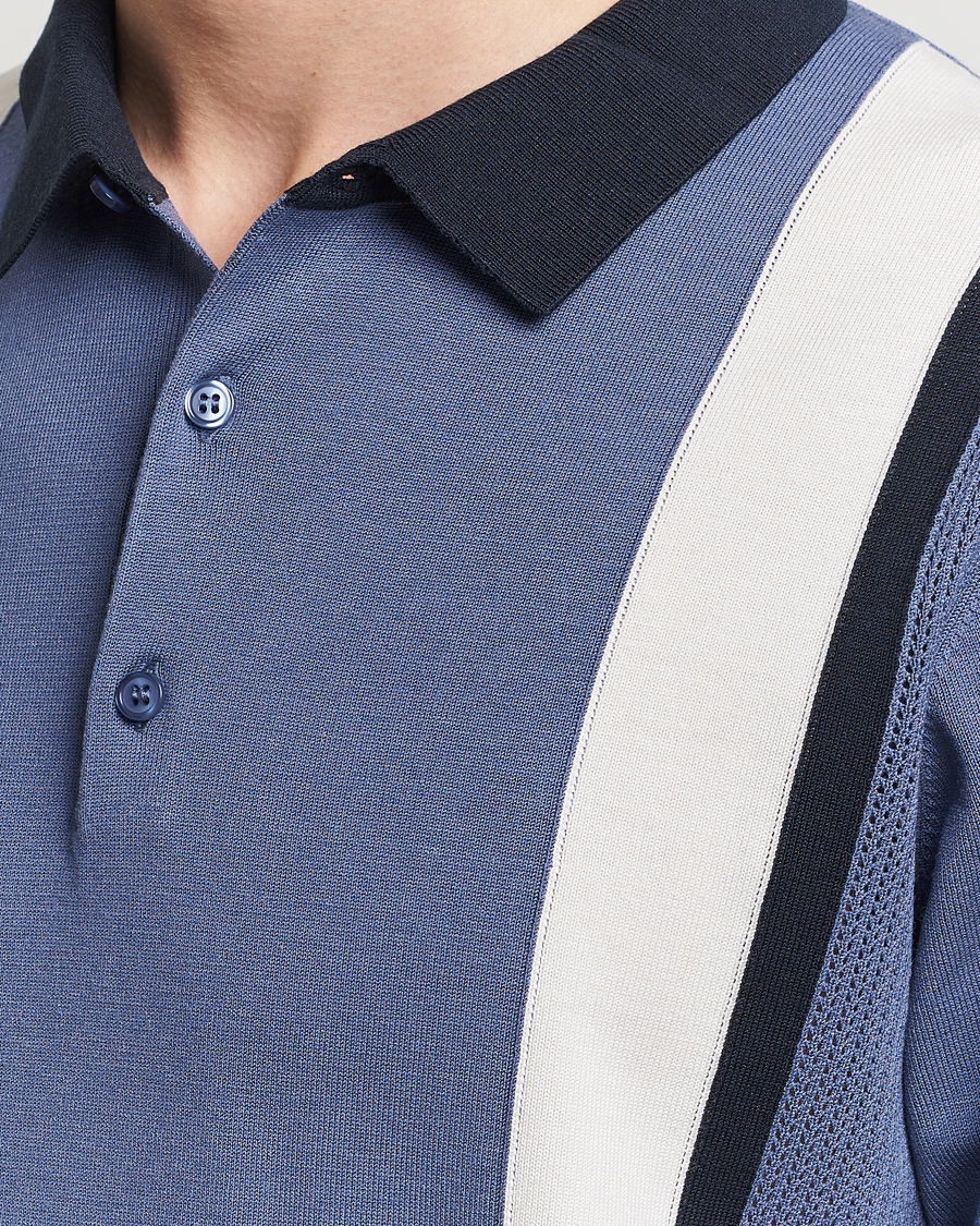 Heren | Polo's | J.Lindeberg | Reymond Stripe Knitted Polo Bijou Blue