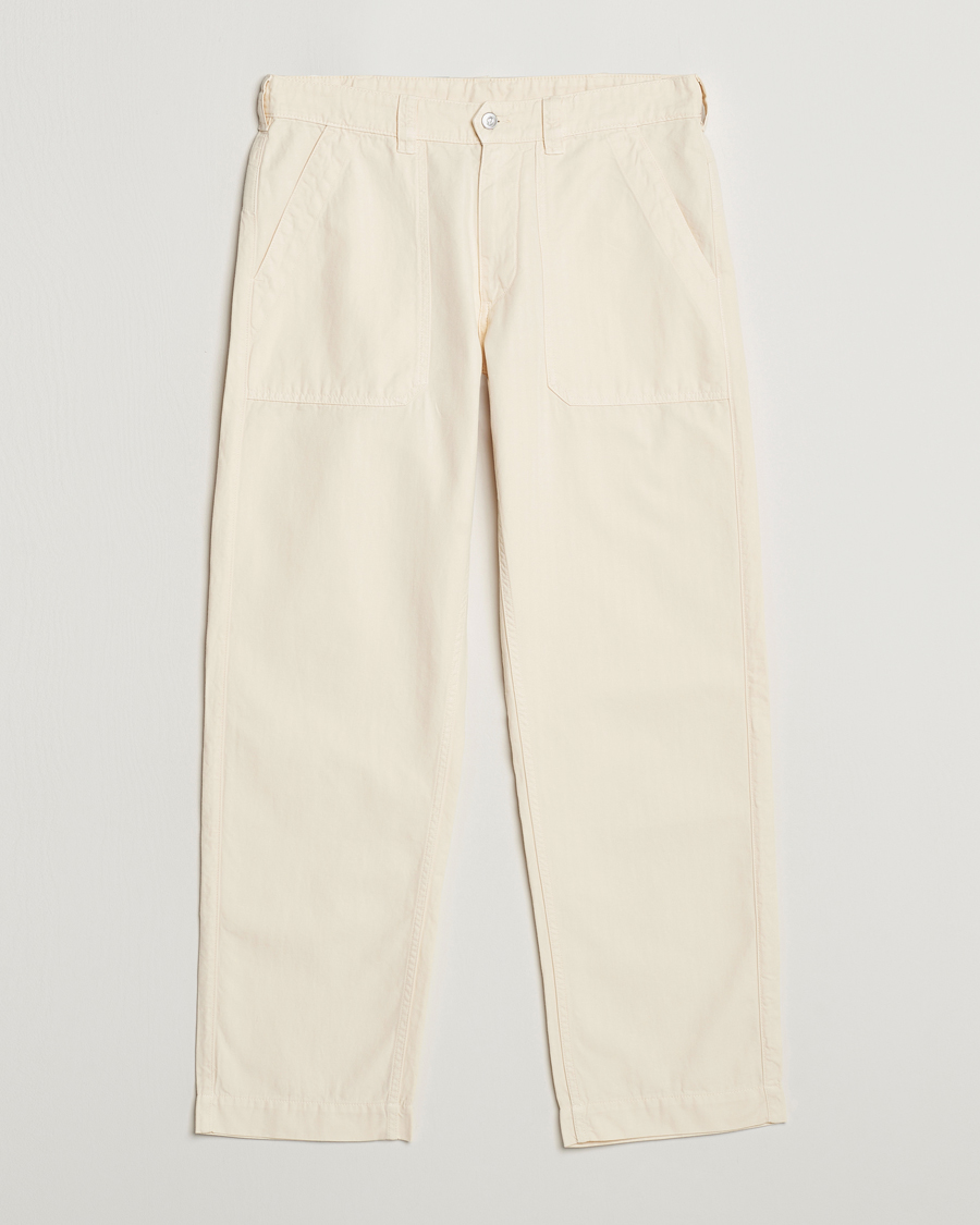 Homme | Pantalons | Drake's | Herringbone Fatigue Cotton Trousers Ecru