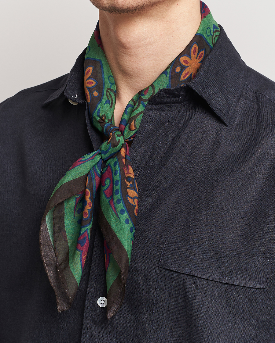 Homme | Drake's Folk Flower Bandana Green | Drake's | Folk Flower Bandana Green