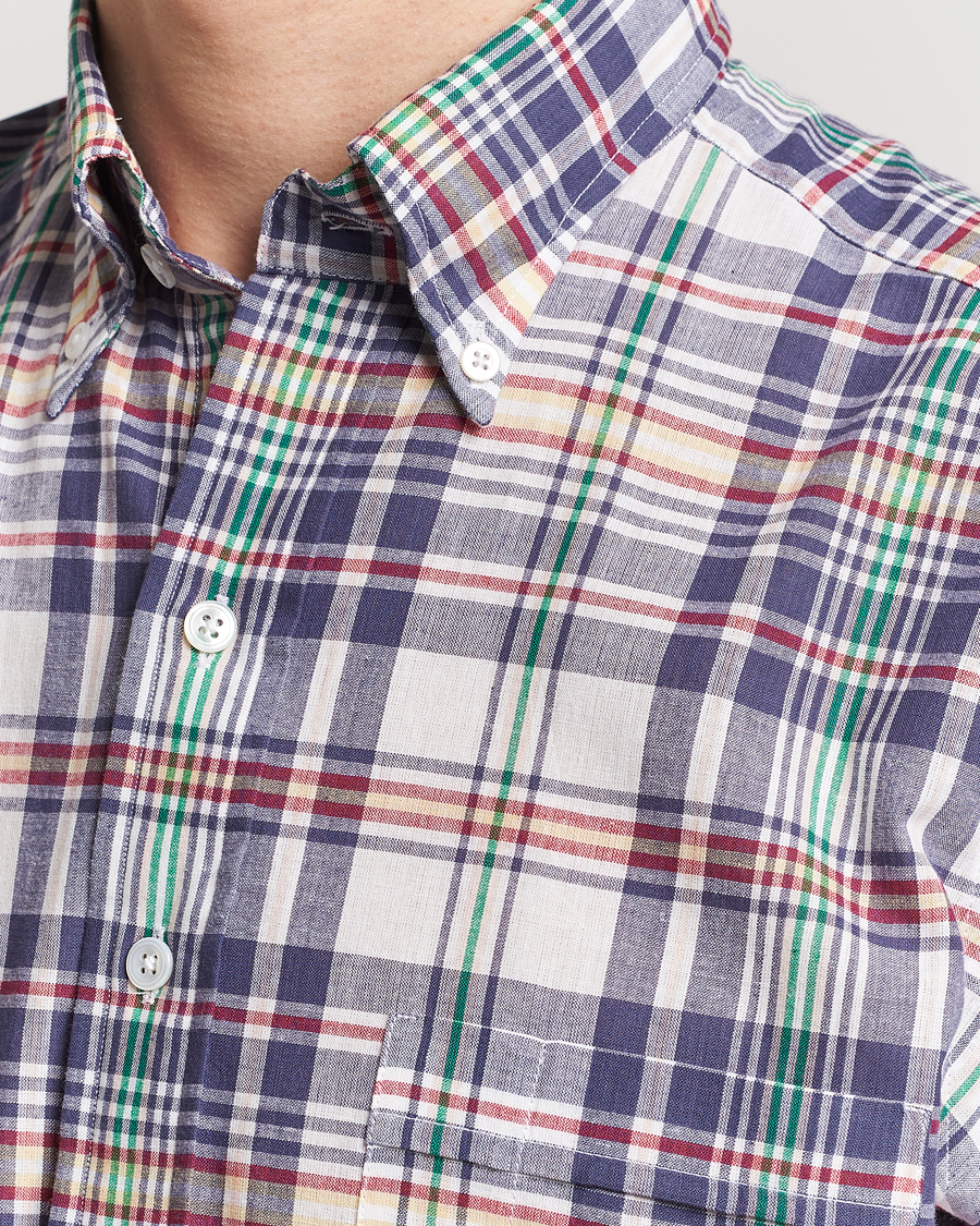 Homme | Chemises | Drake's | Madras Checked Linen Button Down Shirt Navy