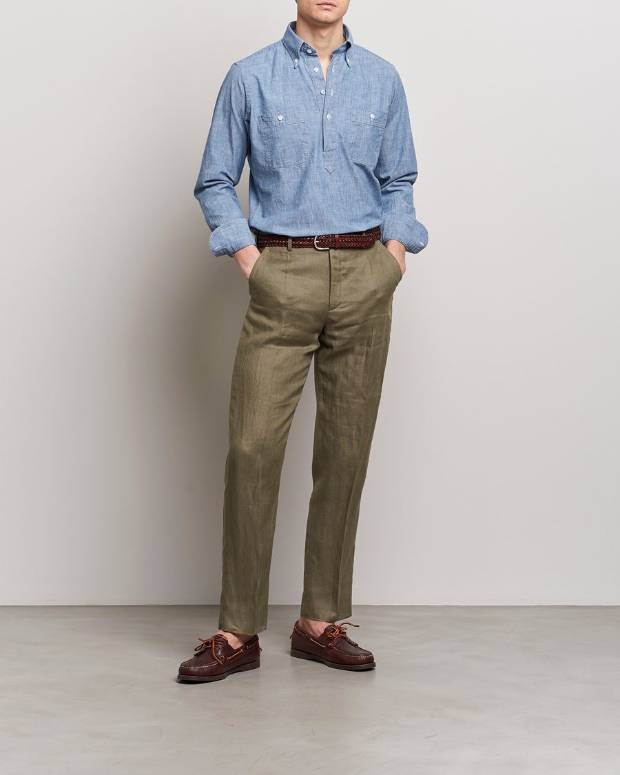 Homme | Chemises | Drake's | Chambray Popover Work Shirt Blue