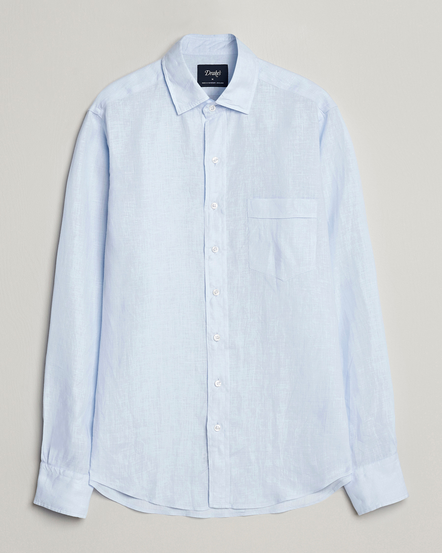 Heren | Overhemden | Drake's | Linen Summer Shirt Sky Blue