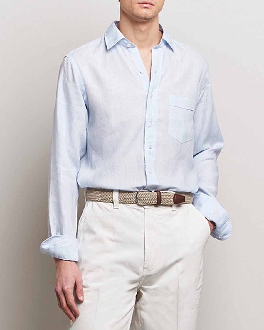Heren | Overhemden | Drake's | Linen Summer Shirt Sky Blue