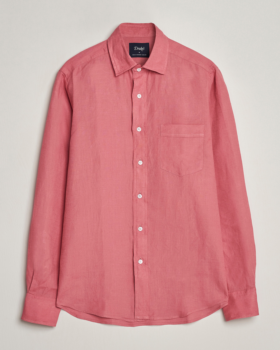 Homme | Chemises | Drake's | Linen Summer Shirt Pink