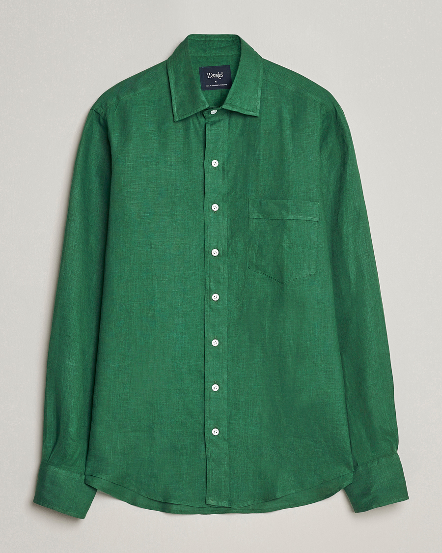 Homme | Chemises | Drake's | Linen Summer Shirt Green