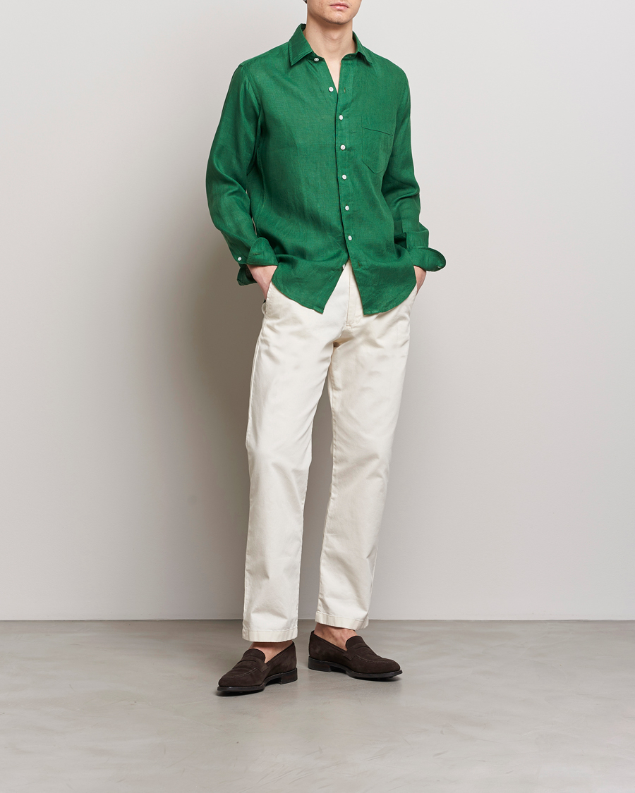 Homme | Chemises | Drake's | Linen Summer Shirt Green
