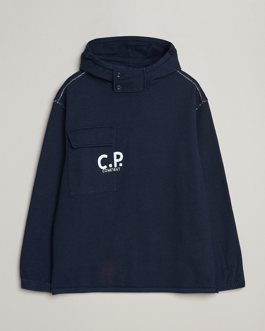 Homme | Pulls Et Tricots | C.P. Company | Washed Indigo Fleece Hooded Sweatshirt Navy