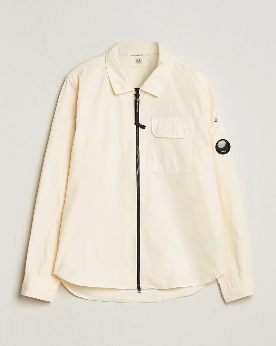 Heren | Overhemden | C.P. Company | Garment Dyed Gabardine Zip Shirt Jacket Ecru