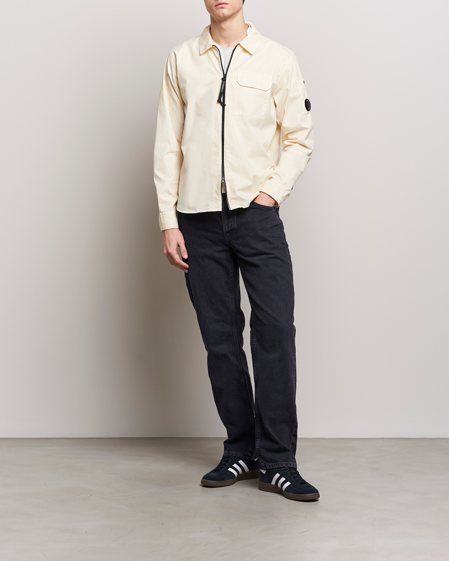 Heren | Overhemden | C.P. Company | Garment Dyed Gabardine Zip Shirt Jacket Ecru