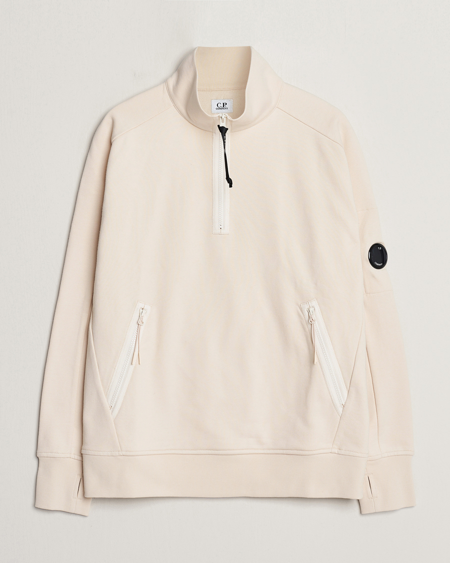 Heren | Truien | C.P. Company | Diagonal Raised Fleece Half Zip Goggle Hoodie Ecru