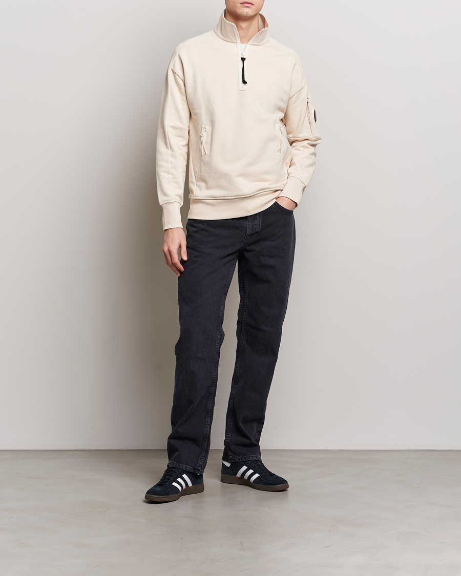 Heren | Truien | C.P. Company | Diagonal Raised Fleece Half Zip Goggle Hoodie Ecru