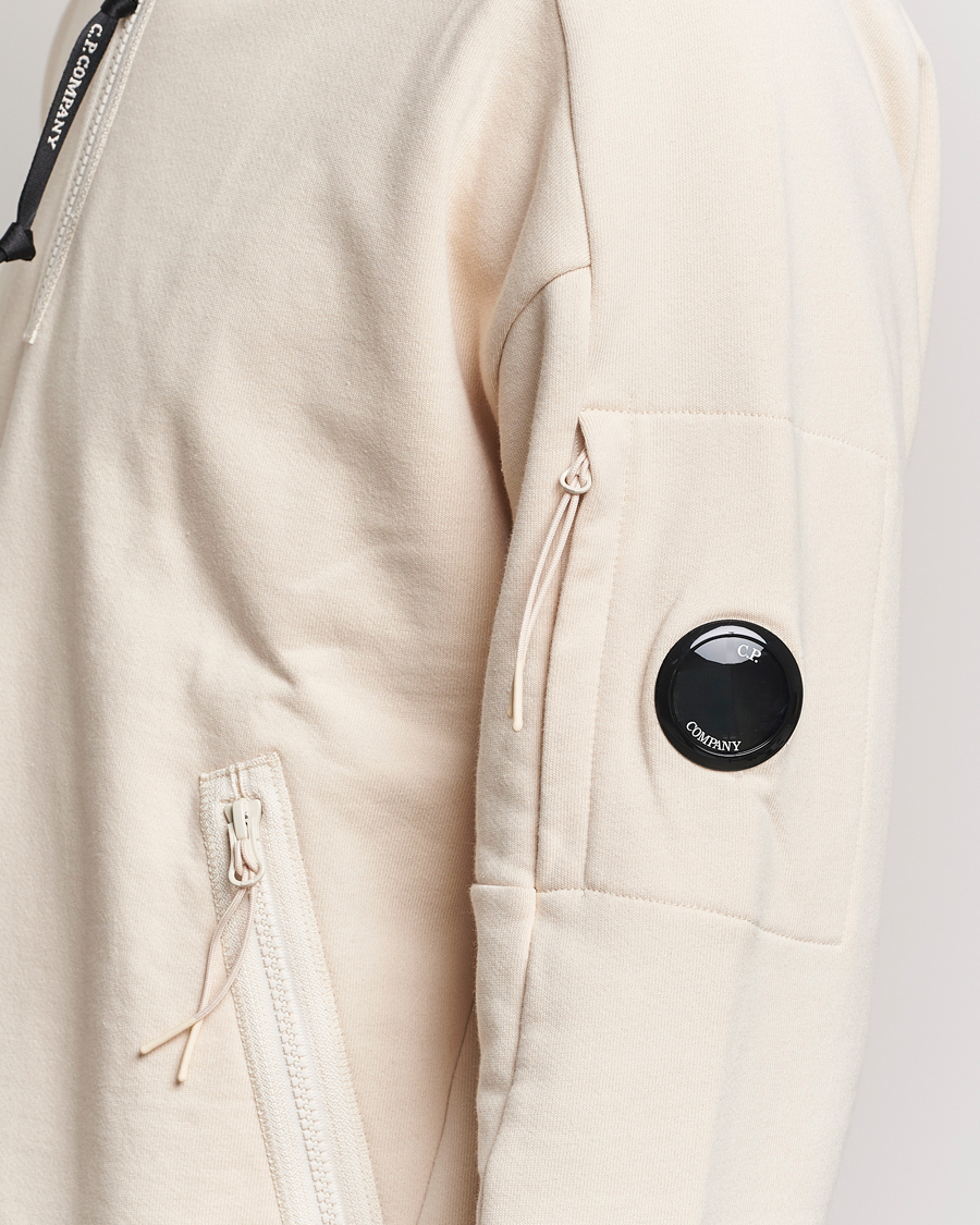 Heren | Truien | C.P. Company | Diagonal Raised Fleece Half Zip Goggle Hoodie Ecru