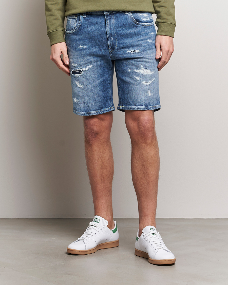 Homme | Shorts | Dondup | Derek Destroyed Denim Shorts Medium Blue