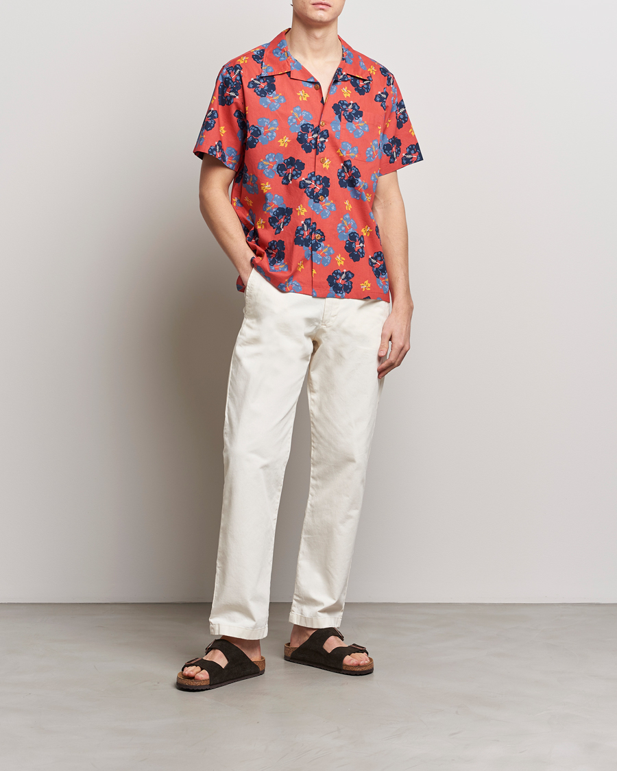 Homme | Chemises | Nudie Jeans | Arthur Printed Flower Short Sleeve Shirt Red
