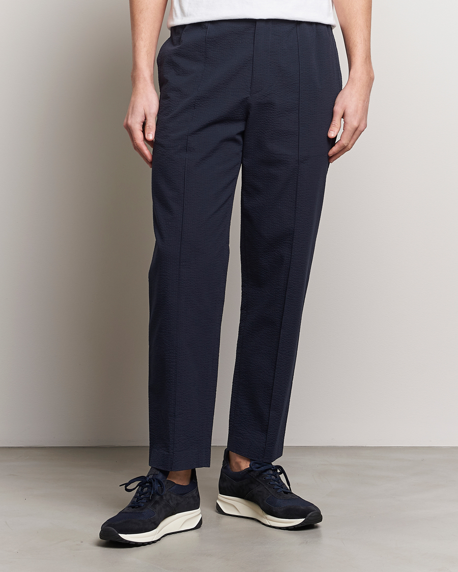 Homme | Pantalons | A.P.C. | Joaquin Seersucker Drawstring Trousers Dark Navy