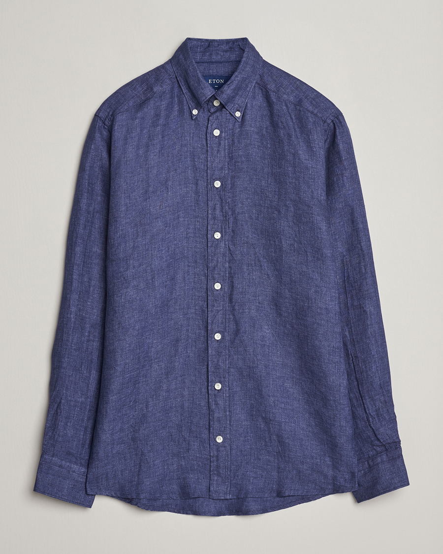Homme | Chemises | Eton | Slim Fit Linen Button Down Shirt Navy Blue