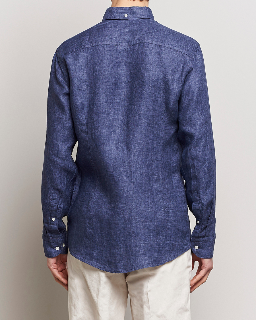 Homme | Chemises | Eton | Slim Fit Linen Button Down Shirt Navy Blue
