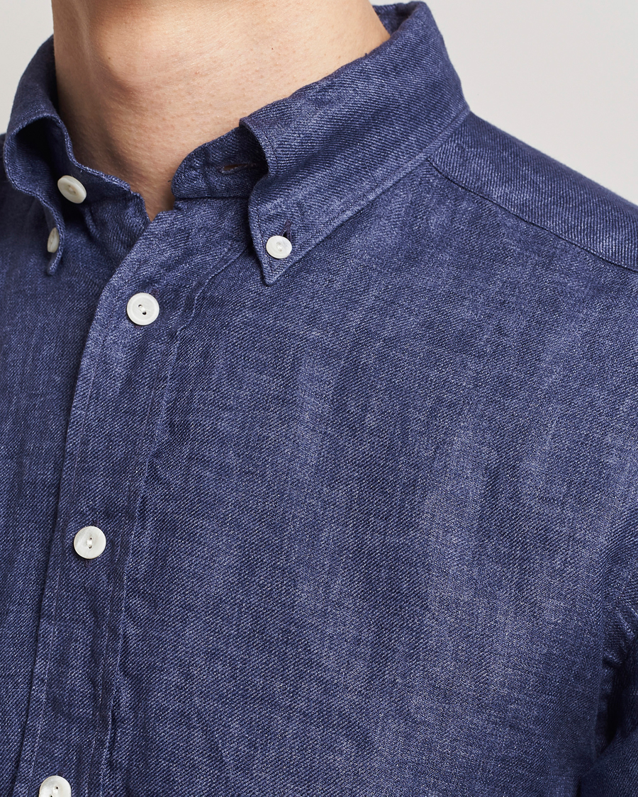 Homme | Chemises | Eton | Slim Fit Linen Button Down Shirt Navy Blue