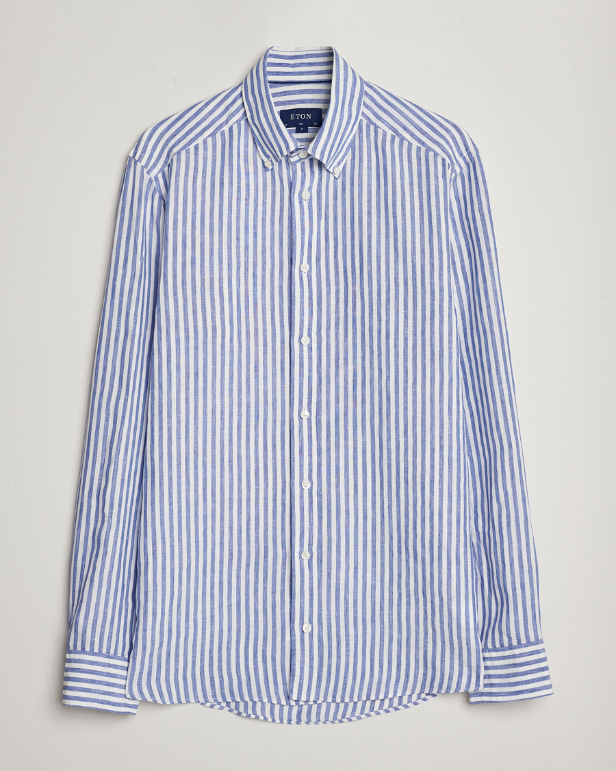 Homme | Chemises | Eton | Slim Fit Striped Linen Shirt Blue/White